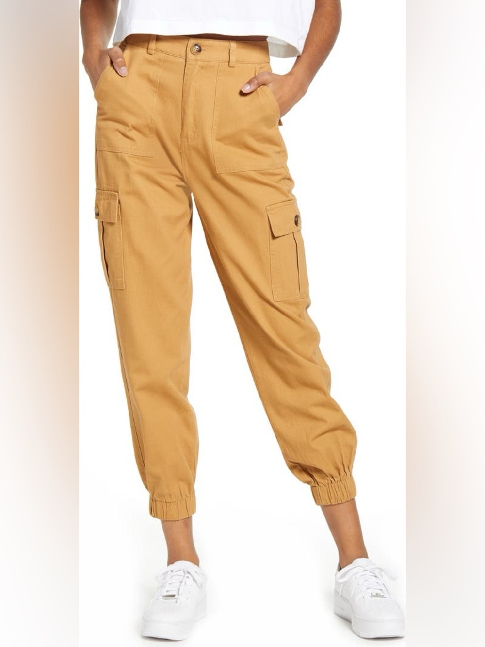 Know One Cares Women's Cargo Cotton‎ Jogger Pants in Camel Size Small
